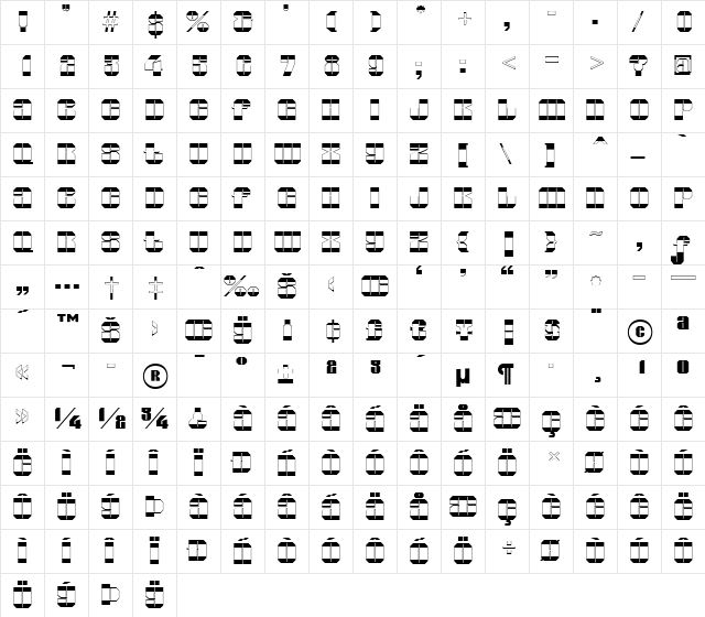 a_GladeB&W Regular  glyph index