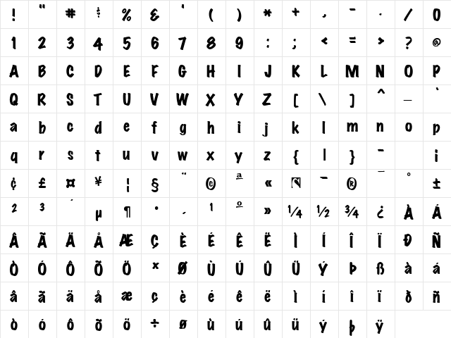 Marker Heavy Regular  glyph index