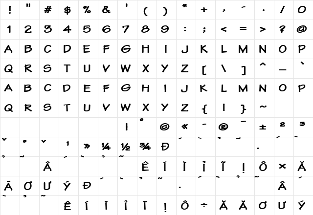 HL Comic1 Normal  glyph index