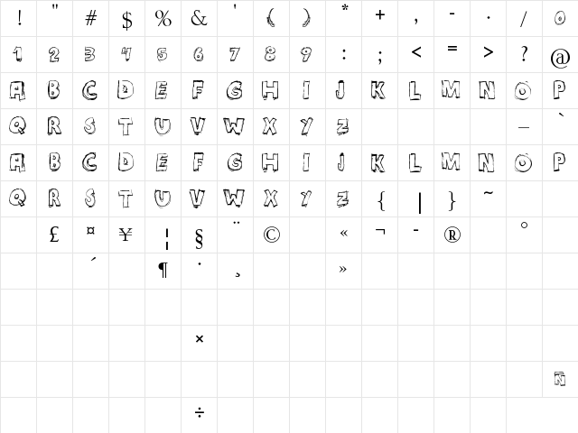 MANIATICO! Regular  glyph index