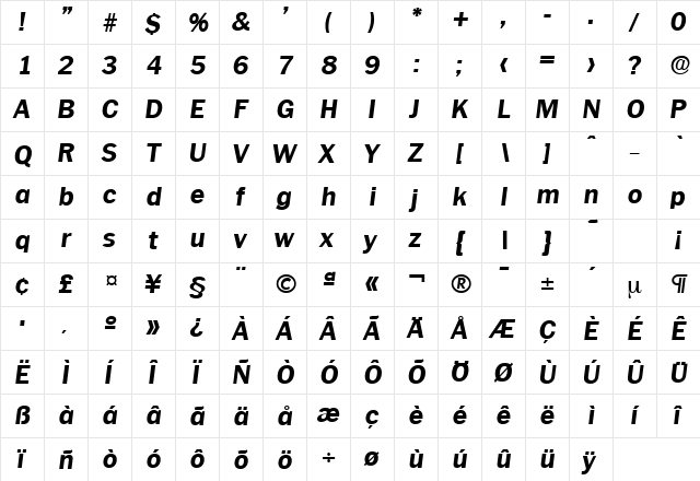 Plymouth-Serial-ExtraBold RegularItalic  glyph index