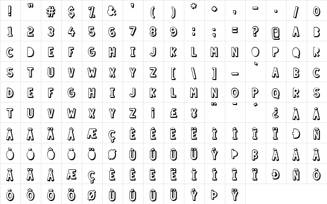 Lazy Sunday Shadow  glyph index