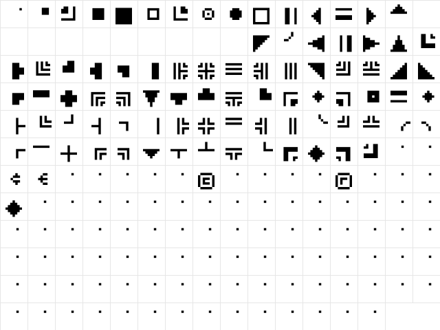 MINI 7 Extras Regular  glyph index