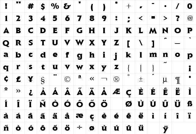 Elan Black Regular  glyph index