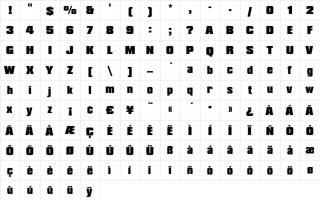 CompactaEF Black  glyph index