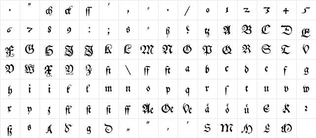 AlteSchwabacher Regular  glyph index