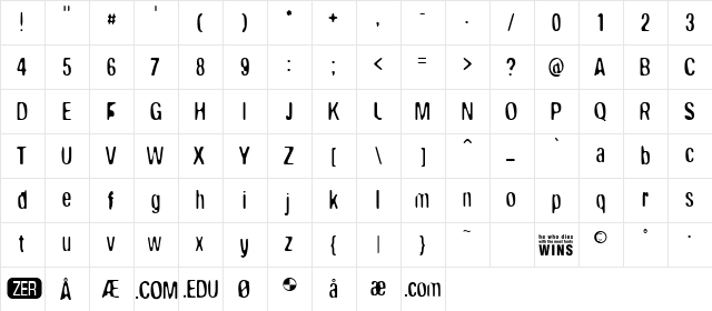 Broken Wing Regular  glyph index