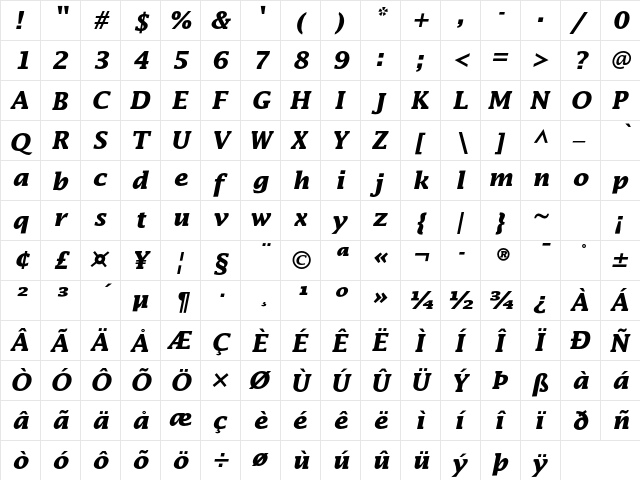 Lucida Std Bold Italic  glyph index