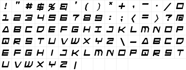 Android Nation Bold  glyph index