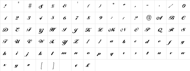 Premi Script SSi Regular  glyph index