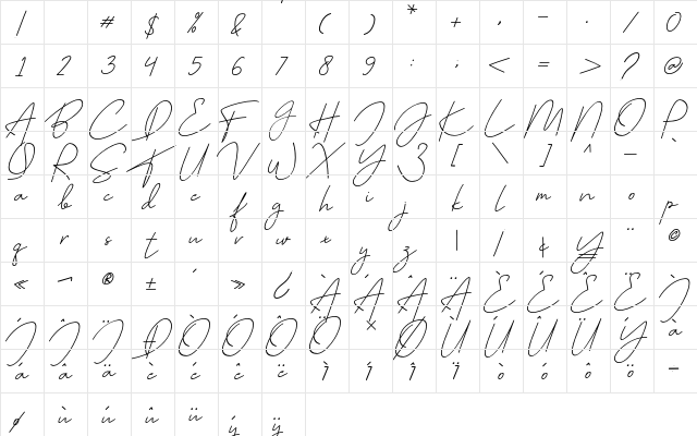 July it Regular  glyph index
