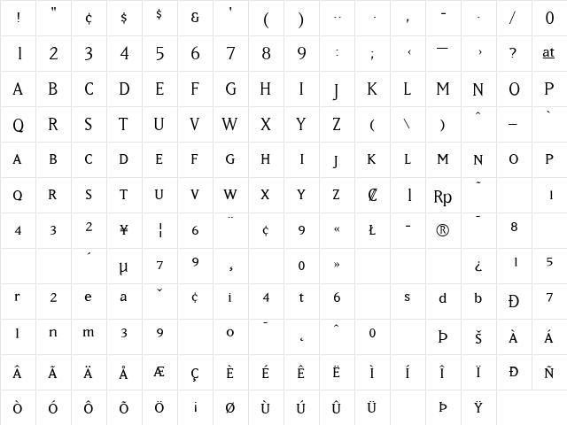 MatrixSmallCaps-Book Book  glyph index
