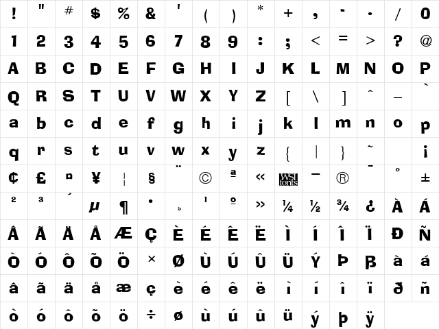Krebbs Regular  glyph index