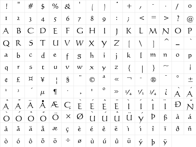 Calli 109 Normal  glyph index