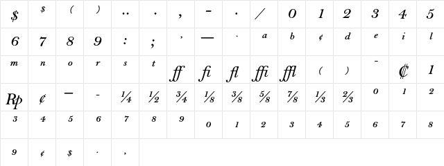 Bell MT Semi Bold Italic Expert  glyph index