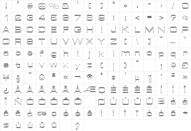 Euro Technic Extended Outline Regular  glyph index