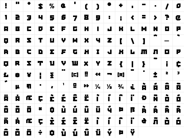 EastBlocICG Closed  glyph index