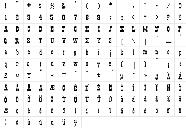 Cheyenne Regular  glyph index