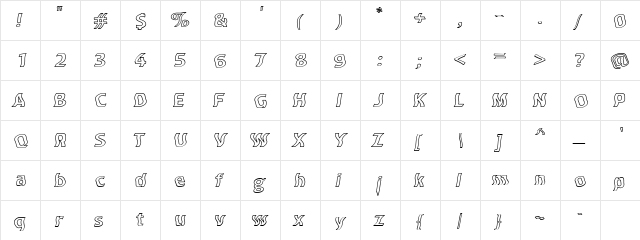 Dross03HollowSlanted Regular  glyph index