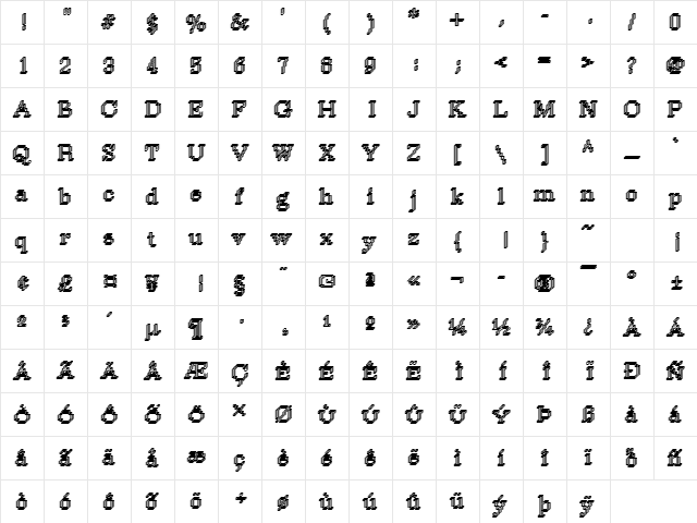 Rough34 Becker Regular  glyph index