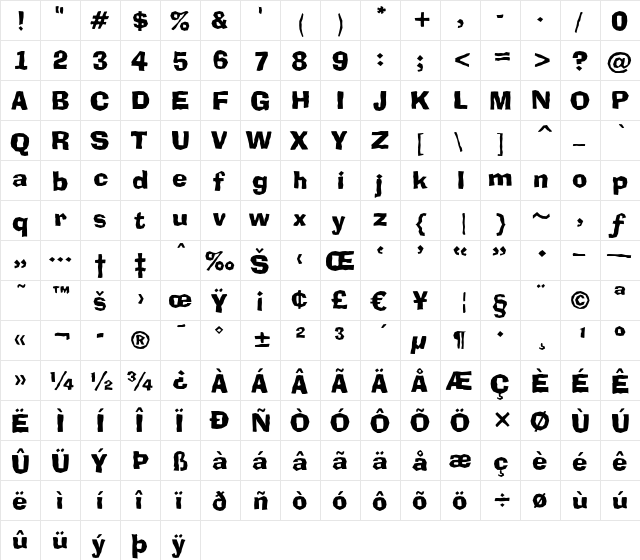 a_Broker Regular  glyph index