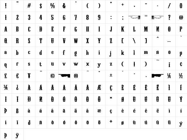 Turandot Regular  glyph index