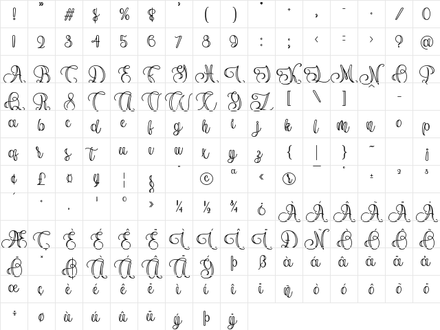 Hisyam Regular  glyph index