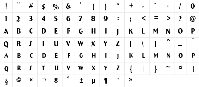a_BremenCapsNr Regular  glyph index