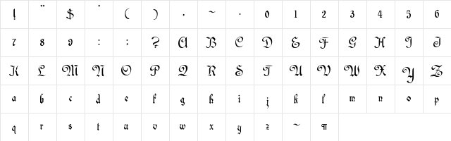 CallifontsE50PostScript Regular  glyph index