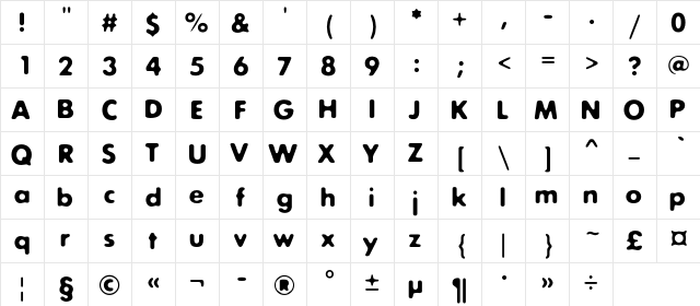 ExposureCTwo Regular  glyph index