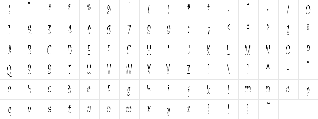 Burnt Alive Regular  glyph index