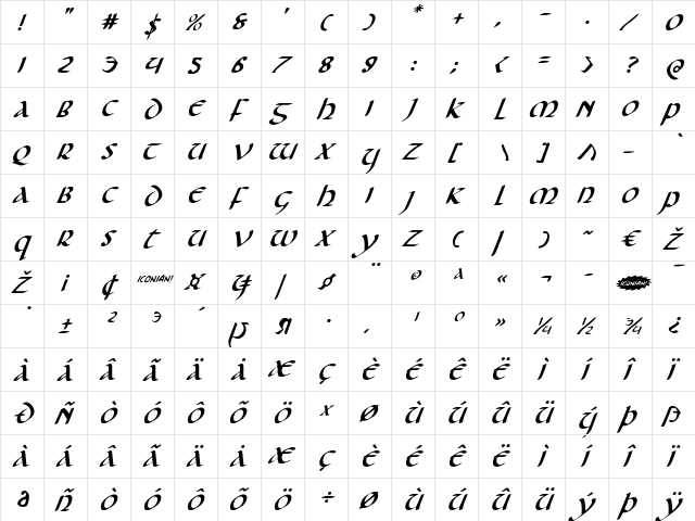 Foucault Expanded Italic Expanded Italic  glyph index