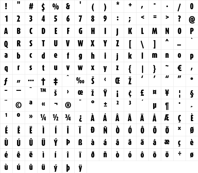 DaxCompact-Black Regular  glyph index