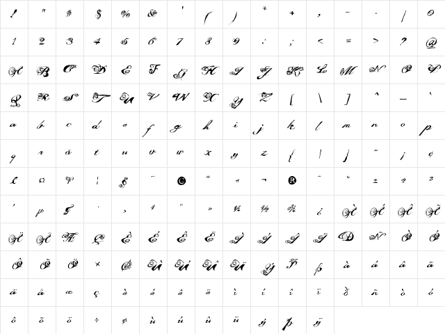 Masterpiece Andante  glyph index