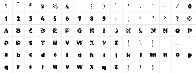 LHF Timberlodge Regular  glyph index