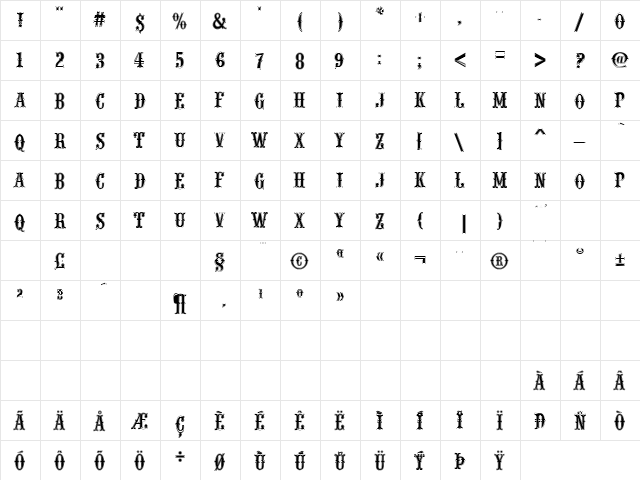 Woodtype  URW Outline Regular  glyph index