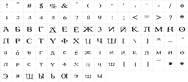 Tempo Regular  glyph index