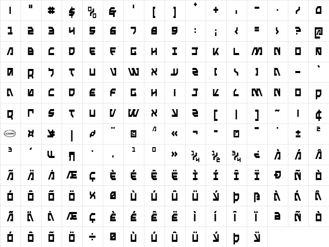 Metal Storm Condensed Condensed  glyph index