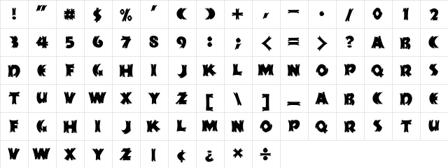 HFF Splintered Dream Regular  glyph index