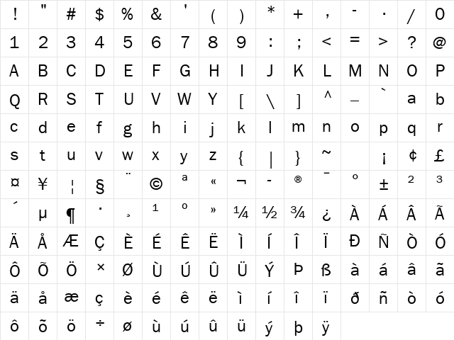 ITC Franklin Gothic LT Com Book  glyph index