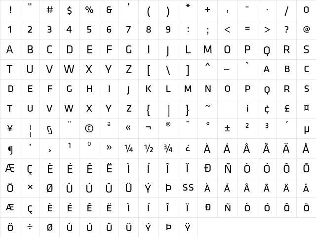 Klavika Reg Caps Regular  glyph index