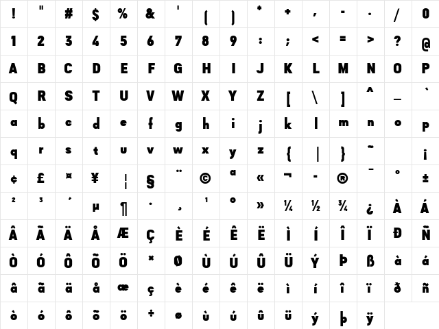 Goldbill XS ExtraBold  glyph index