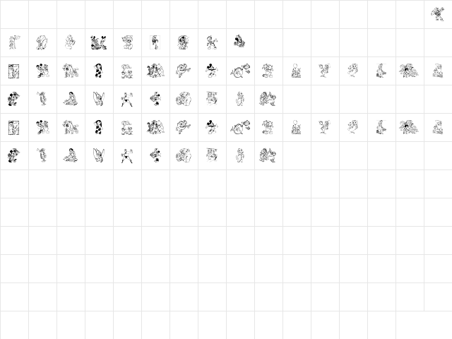 Disney family 1 Regular  glyph index