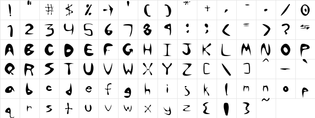 Slender Fonts Regular  glyph index