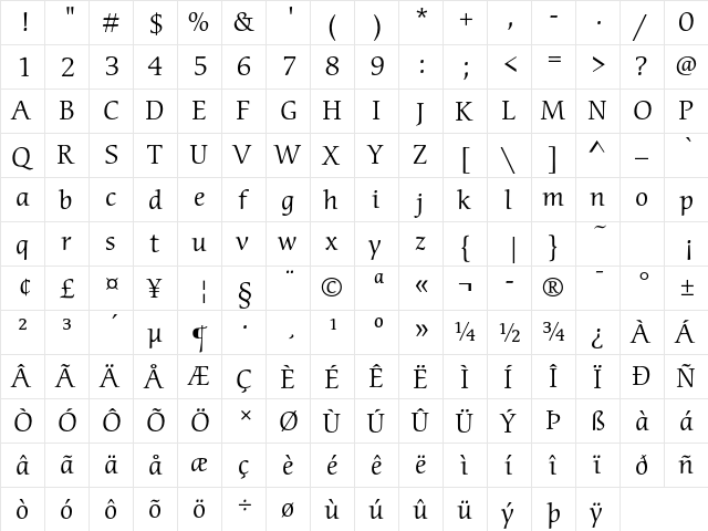 ITC Cerigo Std Book  glyph index