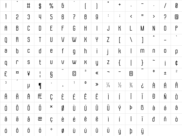 Molor Regular  glyph index