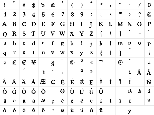 WorcesterRandom Bold  glyph index