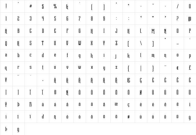 Dentra Font Regular  glyph index