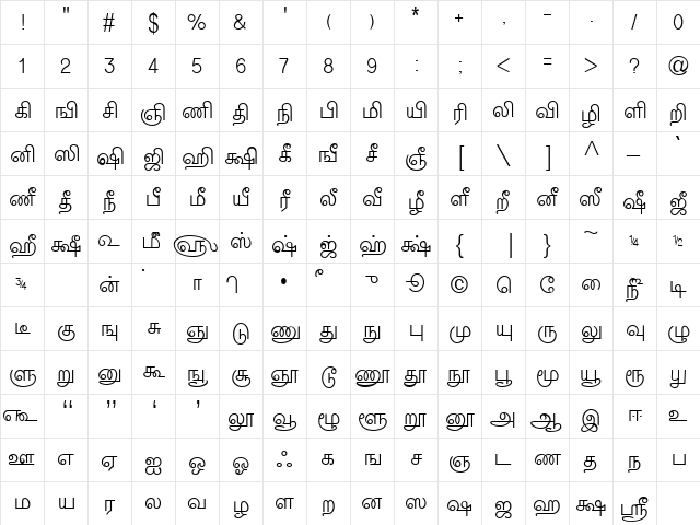 TAMLKamban Normal  glyph index