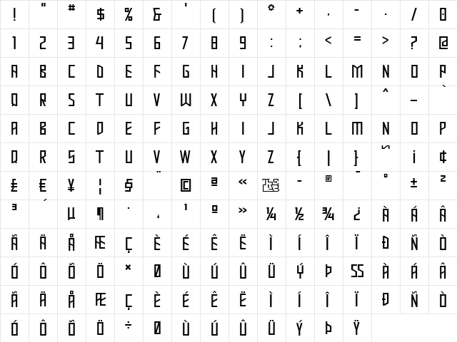 Mastodon Regular  glyph index